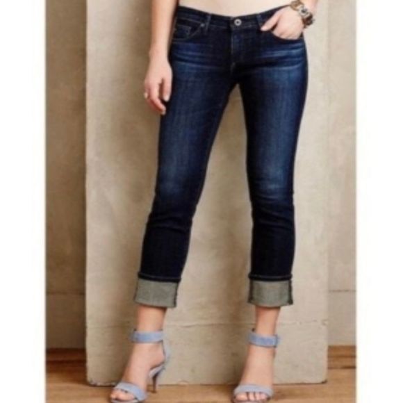 AG Jeans x Anthropologie The Stevie Cuff Dark Wash Denim Cropped Jeans size 25 - Picture 2 of 7